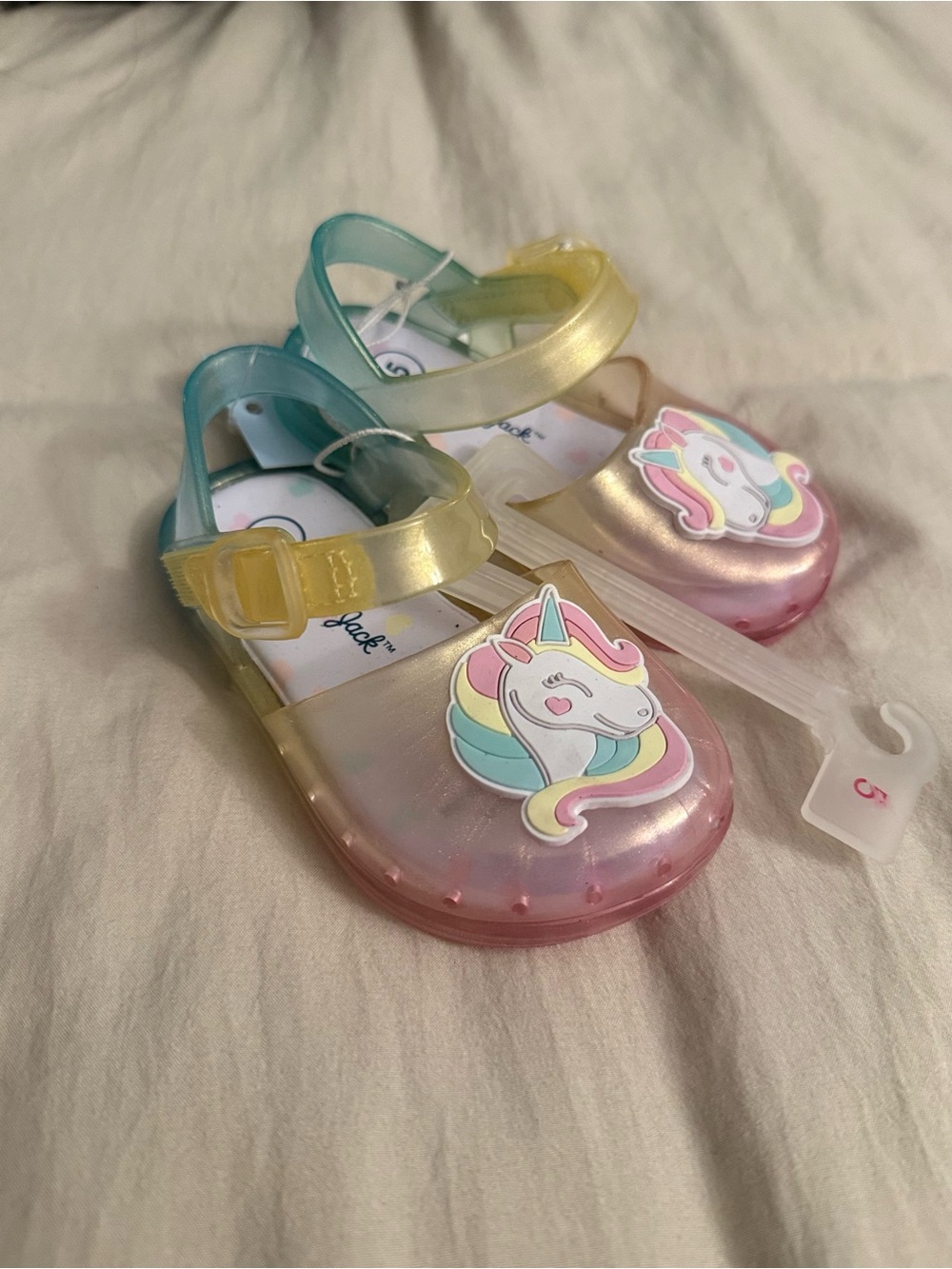Cat & Jack Pastel Unicorn Jelly Sandals in Pink, Yellow & Teal